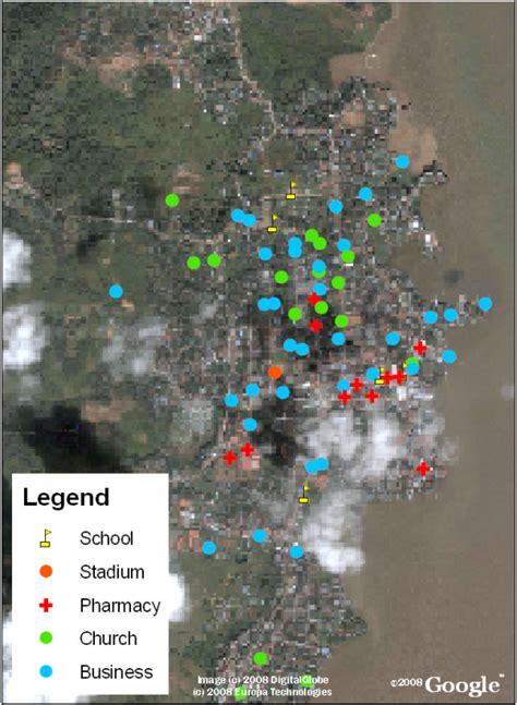 Bluefields, Nicaragua with the locations of reference points overlaid.... | Download Scientific ...