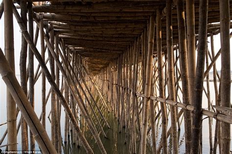 The amazing bamboo bridge in Cambodia that is taken down and rebuilt every year | Daily Mail Online