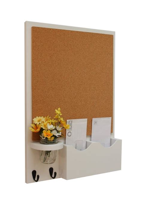 Cork Board Mail Organizer with Key Hooks & Mason Jar | Cork board, Mail organizer, Large cork board