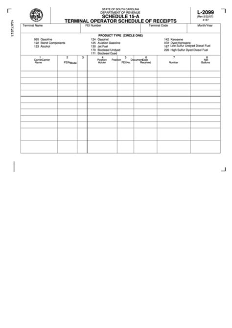 Form L-2099 - Terminal Operator Schedule Of Receipts - Schedule 15-A ...