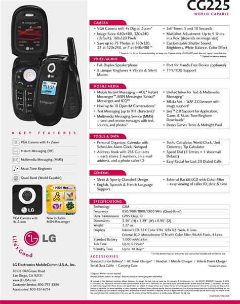 LG CG225 User Manual Data Sheet Datasheet