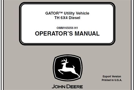 John Deere Utility Vehicle Gator TH 6X4 Diesel (PIN 070001- ) Operator’s Manual