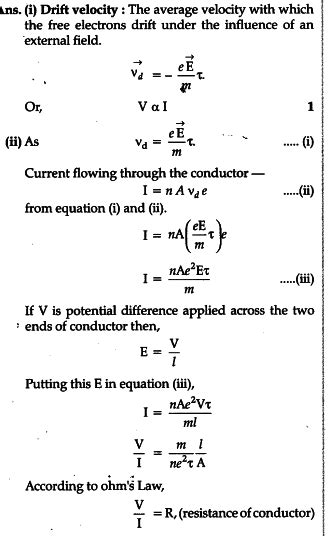 Define the term drift velocity - CBSE Class 12 Physics - Learn CBSE Forum