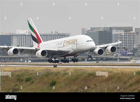 Emirates Airbus A380-800 with registration A6-EOG shown arriving at LAX ...