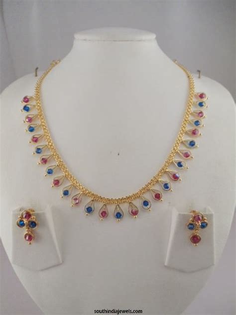 1 Gram Gold Ruby Crystal Necklace ~ South India Jewels