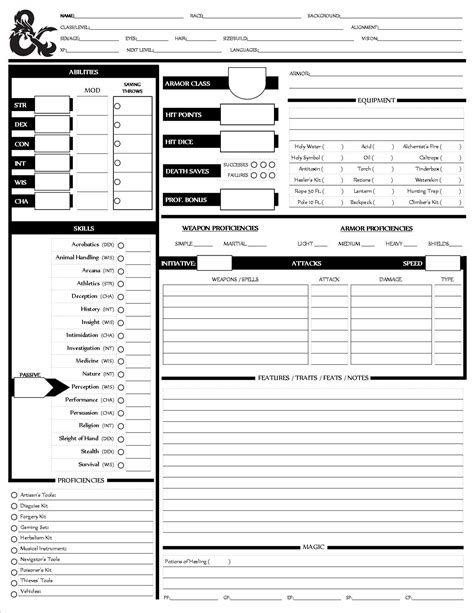 Printable Dnd Character Sheet 5th Edition - Printable Templates