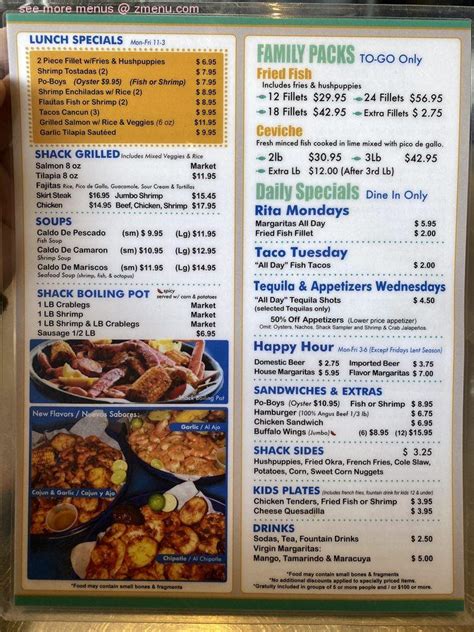 Online Menu of Seafood Shack Restaurant, Dallas, Texas, 75220 - Zmenu