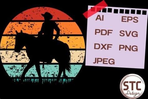 Cowboy Silhouette Retro Sunset Vintage Graphic by num-STC · Creative ...