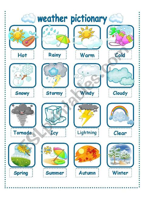 WEATHER-SEASONS PICTIONARY - ESL worksheet by LA LUNA