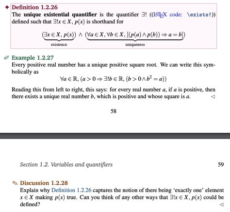 Definition 1.2.26 The unique existential quantifier | Chegg.com