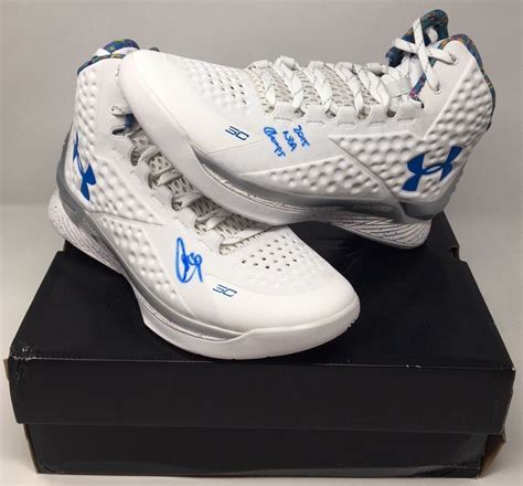 Stephen Curry Signed Under Armour Curry 1 Basketball Shoes Inscribed "2015 NBA Champs" (Fanatics ...