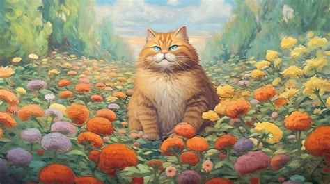 Premium Photo | A cat in a flower field