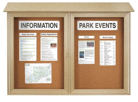 UNITED VISUAL PRODUCTS Push-Pin Outdoor Enclosed Bulletin Board, Natural Cork, 40 inH x 52 inW ...