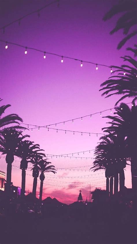 purple sky, sunset sky, cute wallpapers, string lights, tall palm trees | Sunset iphone ...