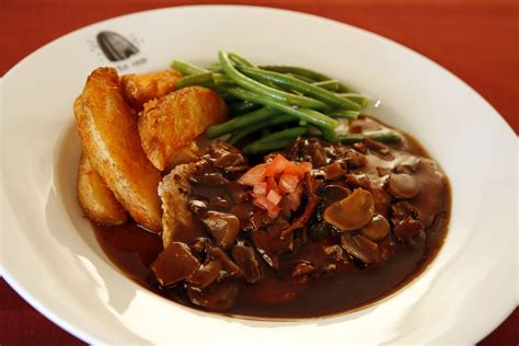 Jaeger schnitzel - pan-seared (not breaded) veal cutlet demi glace with sliced mushrooms ...