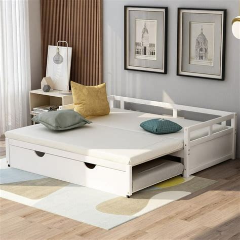 White Extending Daybed with Pop Up Trundle Included Twin, Captain Bed for Kids Boys Girls Adults ...