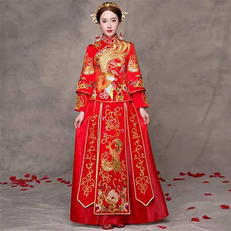 Traditional Chinese Wedding Qipao Dress Long Cheongsam Women Phoenix ...