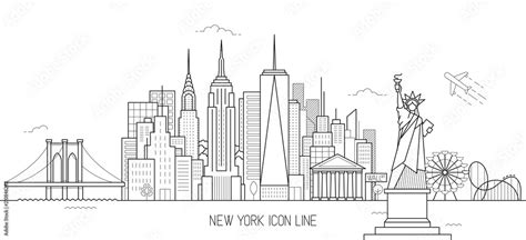 New York skyline line art style Stock Vector | Adobe Stock