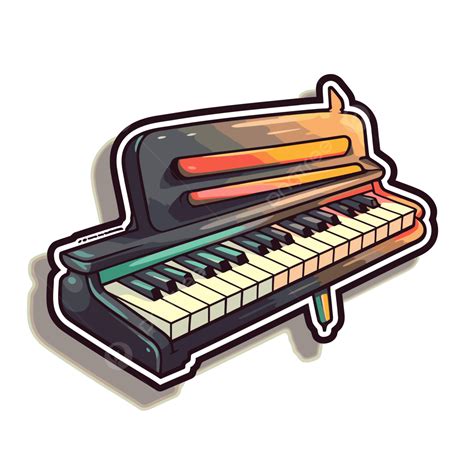 Desain Stiker Untuk Clipart Piano Vektor, Desain Stiker Dengan Keyboard Piano Kartun Terisolasi ...