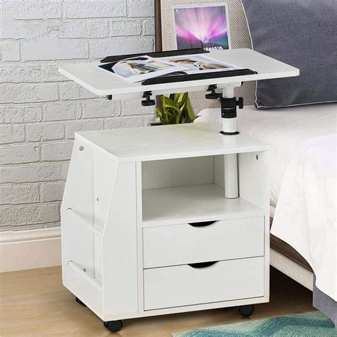 EROMMY Bedside Table Height Adjustable End Table,Wooden Nightstand with Swivel Top,Storage ...