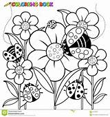 Colorful Ladybugs And Beautiful Flowers Coloring Page sketch template