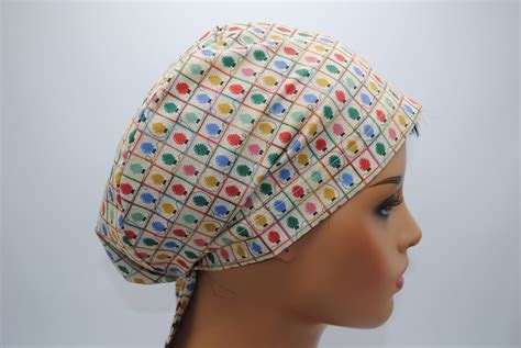 Patchwork Quilt Style Christmas Lights Surgical Scrub Cap for Longer Hair, for Nurse, Doctor ...