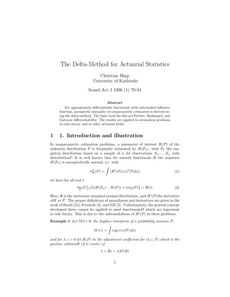 (PDF) The Delta-Method for Actuarial Statistics.