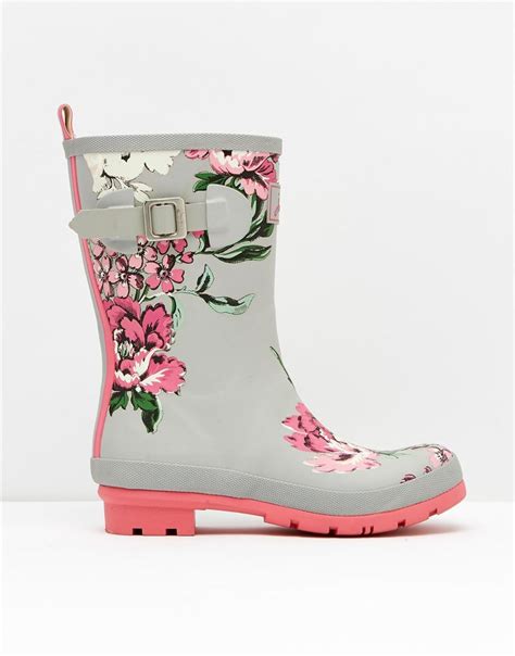 Mollywelly Cool Grey Floral Mid-Height Printed Rain Boot | Joules US ...