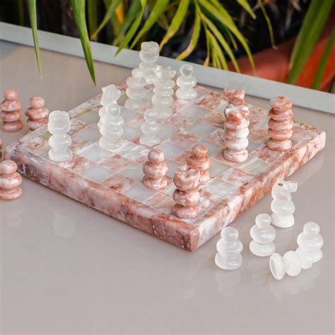 Onyx and Marble Chess Set in Pink and Ivory from Mexico - Pink and ...