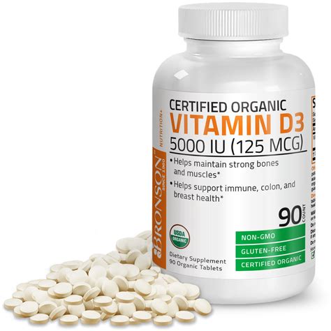 Vitamin D3 5000 IU Bone Health and Immune Support, USDA Certified Organic, Non-GMO Gluten Free ...