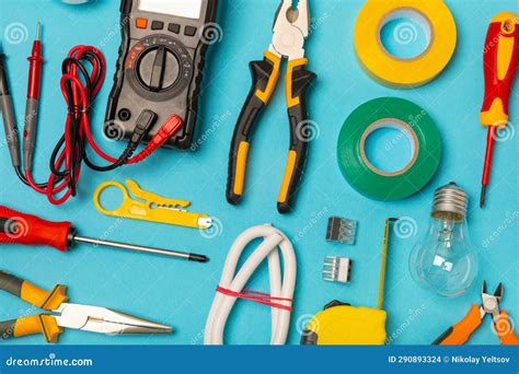 Electrician Tools on Background. Stock Photo - Image of construction, architectural: 290893324