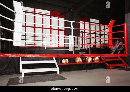 Stairs to boxing ring in gym Stock Photo - Alamy