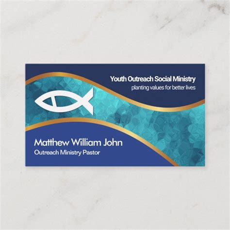 Blue Ocean Gold Wave Ichthus Fish Church Ministry Business Card | Zazzle.com