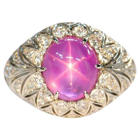 Pink Star Sapphire Diamond Ring For Sale at 1stDibs