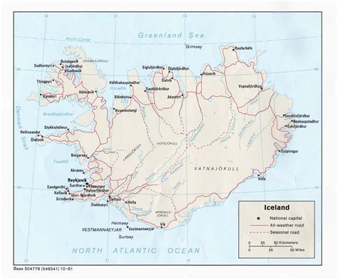 Political map of Iceland with roads and cities. Iceland political map ...