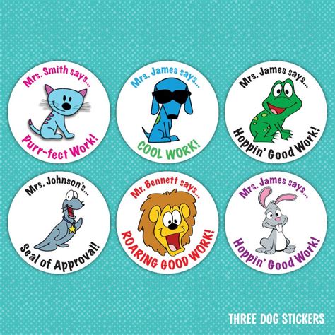 Personalized Teacher Stickers Animal Set 288 Stickers in All | Etsy