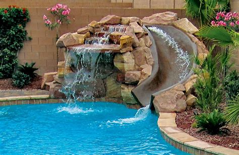 Diy Rock Pool Slide - Swimming Pool Water Slide With Stacked Stone Surround and ... - Picture ...