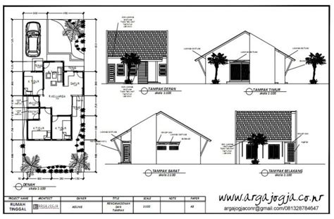 Gambar Kerja Denah dan Tampak Rumah 1 Lantai Lahan 7,5 x 19 meter – Argajogja's Blog