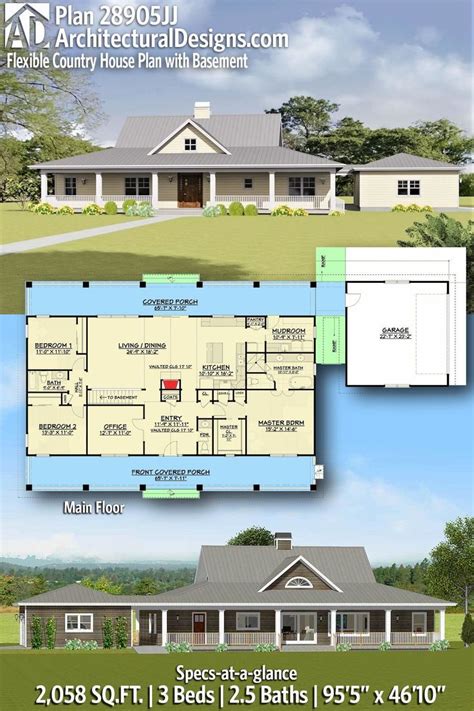 Plan 28905JJ: Flexible Country House Plan with Basement - 2058 Sq Ft | Square house plans, Metal ...