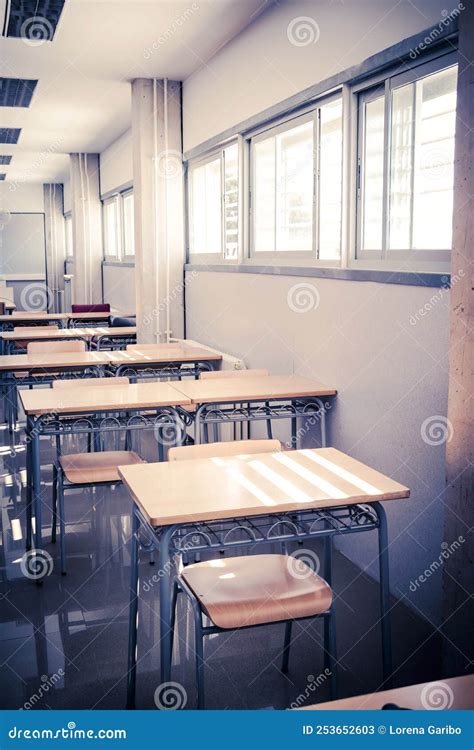 Empty School Classroom with Chairs and Desks Stock Image - Image of blank, college: 253652603