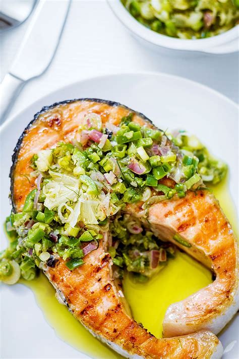 Grilled Salmon Steaks Recipe with Jalapeño Salsa — Eatwell101