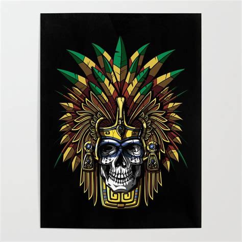 Aztec Warrior Skull Mask Native Indian Mexican Poster by Nikolay ...