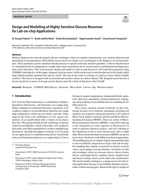 Design and Modelling of Highly Sensitive Glucose Biosensor for Lab-on ...