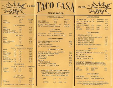 Taco Casa Menu - Paul's Pizza And Sausage canoli's