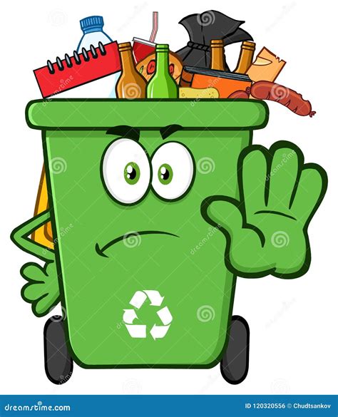 Angry Green Recycle Bin Cartoon Mascot Character Full With Garbage ...