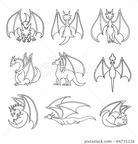 Dragon line drawing set - Stock Illustration [64735116] - PIXTA