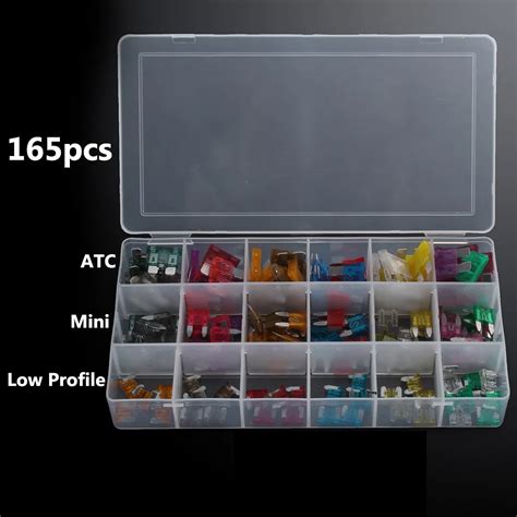 165Pcs Auto ATC Mini Low Profile Blade Fuse Assortment Kit Box 1 40 Amp ...