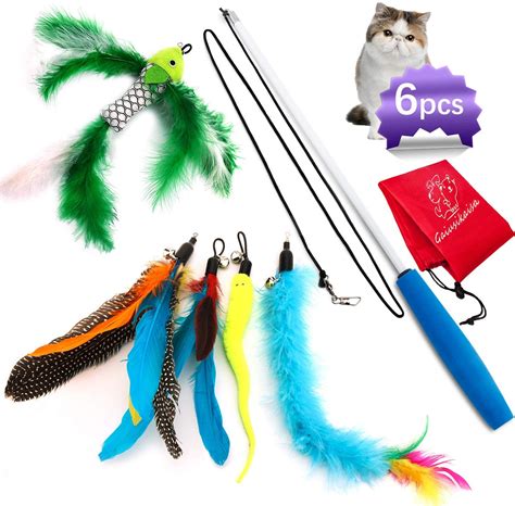 Cat Feather Toys,Cat Toys Feather Wand,Kitten Toys,Interactive Cat ...