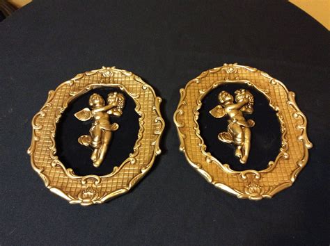 Vintage Pair of Gold Cherub Angels Wall Plaque Decor | Etsy ...