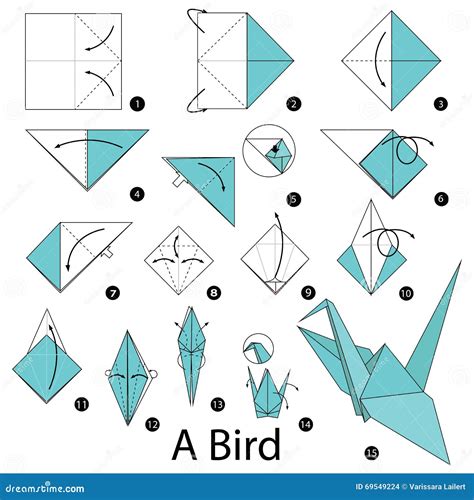 Step By Step Instructions How To Make Origami A Bird. Stock Vector - Image: 69549224